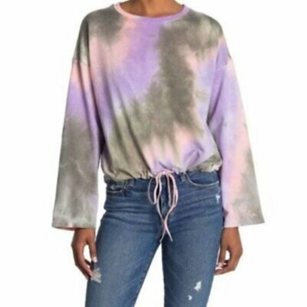14th & Union Pullover Top Size S Long Sleeve Tie Dye Olive Pink NWT B66